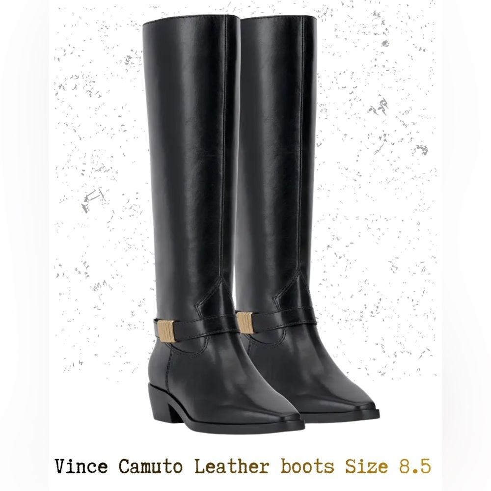 NEW Women VINCE CAMUTO Melise Leather Black knee high boots Equestrian Sz 8.5